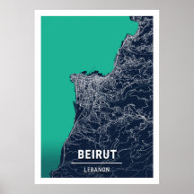 Beirut - Lebanon Blue Dark City Map