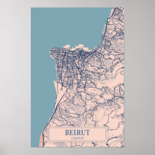 Beirut Lebanon Breezy City Map Travel Poster