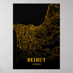 Beirut - Lebanon Gold City Map Poster