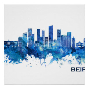 Beirut Lebanon Skyline Blue Poster