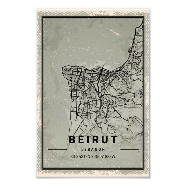 Beirut map print poster canvas | Lebanon (Front)