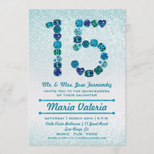 Bejeweled 15th Birthday Quinceañera Party Invites