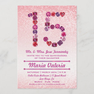 Bejeweled 15th Birthday Quinceañera Party Invites