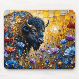 Bejeweled American Bison in Flowers Mouse Pad