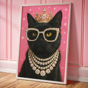 Bejeweled Cat Pink Aesthetic Trendy Art Poster