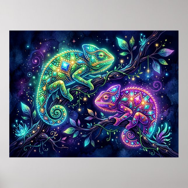 Bejeweled Chameleon Design Wall Poster (Front)