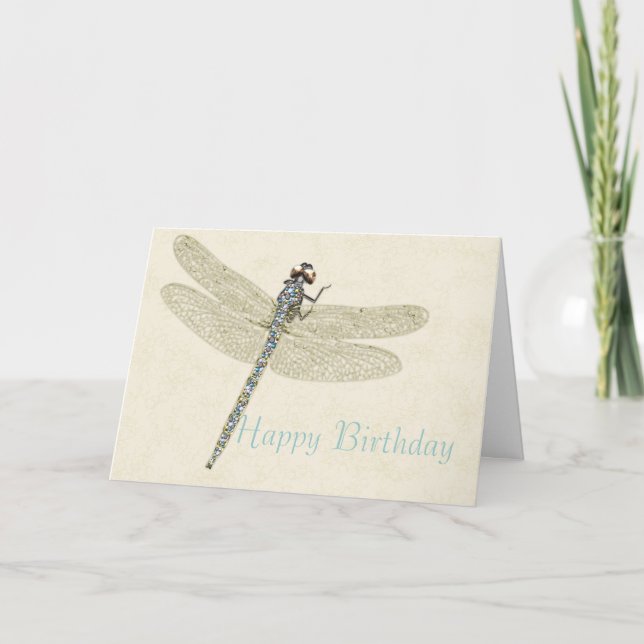 Bejeweled Dragonfly Happy Birthday Card (Front)
