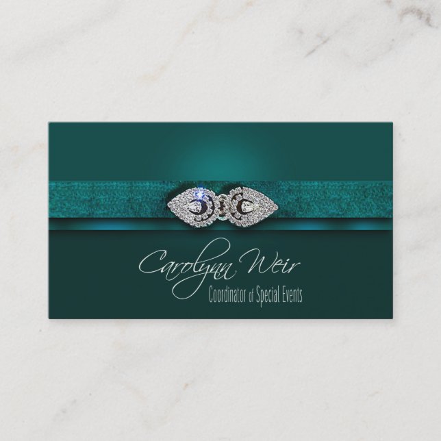 "Bejeweled" - Glamourous Elegant Event Planner Business Card (Front)