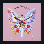 Bejeweled Lady Butterfly Art Deco Image Square Wall Clock<br><div class="desc">A lovely image of a lady butterfly in all her bejeweled beauty is the theme for this bathroom decor collection. This gorgeous Art Deco inspired design is done in pastel colours with touches of red and gold. Customise it with a name or any phrase that suits your imagination and personal...</div>