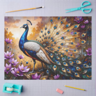 Bejeweled Peacock in Floral Landscape Tissue Paper