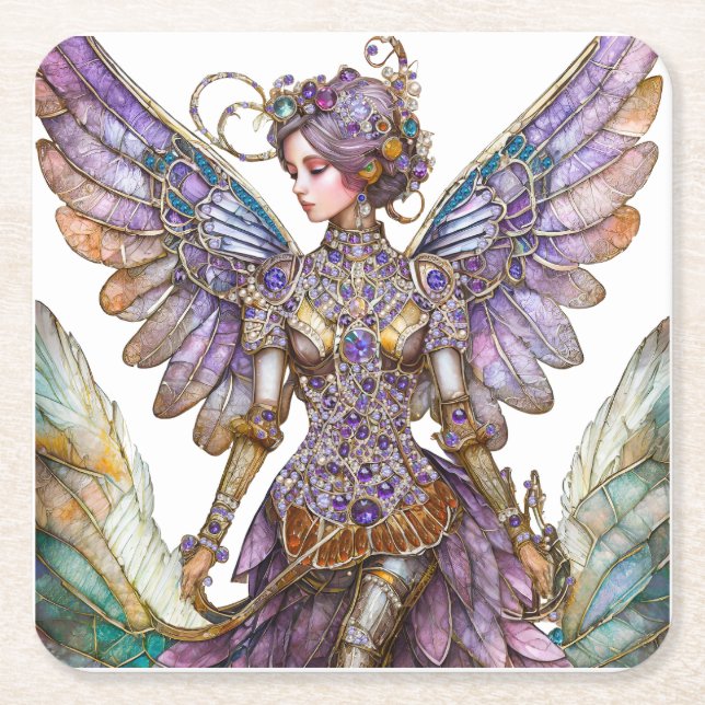 Bejeweled Sugar Plum Fairy Square Paper Coaster (Front)