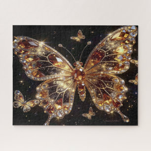 Bejeweled Topaz Butterfly on Black  Jigsaw Puzzle