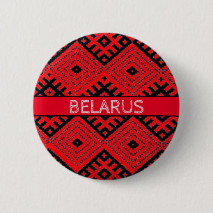 Belarus Беларусь Folk Pattern Red Black Button Pin