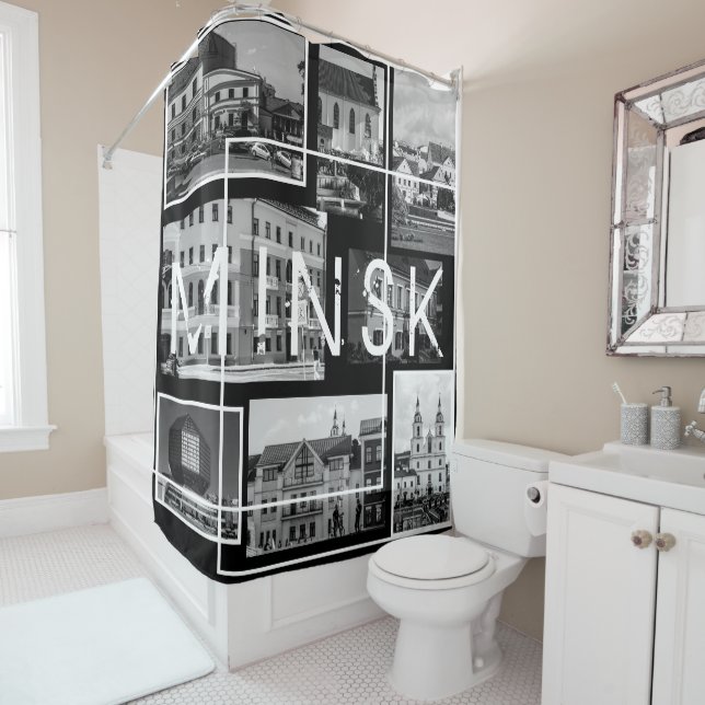 Belarus Беларусь Minsk Минск Architecture Collage Shower Curtain (In Situ)