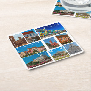Belarus Беларусь Minsk Минск City Architecture Square Paper Coaster