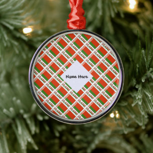 Belarus and Belarusian Flag Tiled with Your Nam Metal Ornament