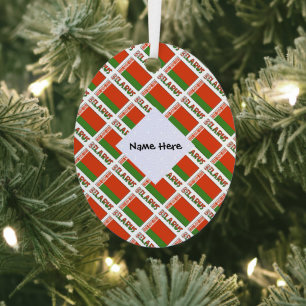 Belarus and Belarusian Flag Tiled with Your Name Metal Tree Decoration