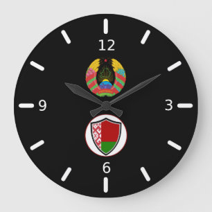 Belarus flag-coat arms large clock