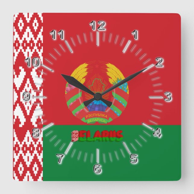 Belarus flag-emblem   square wall clock (Front)