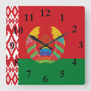 Belarus flag-emblem square wall clock