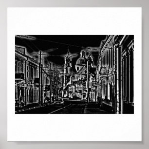 Belarus Hrodna Grodno Stylised Architecture Poster