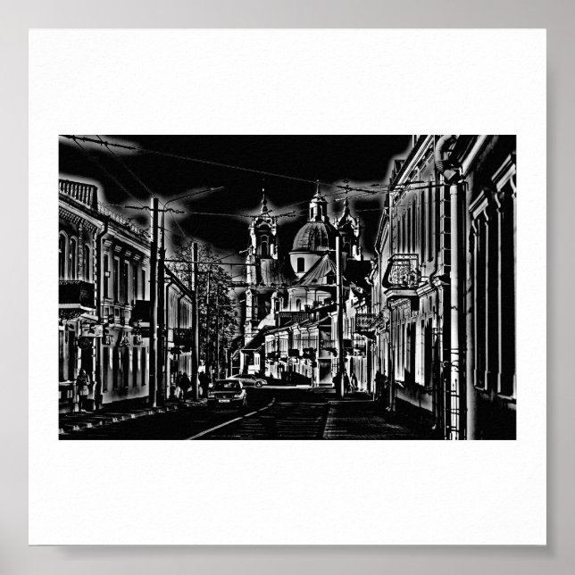 Belarus Hrodna Grodno Stylised Architecture Poster (Front)