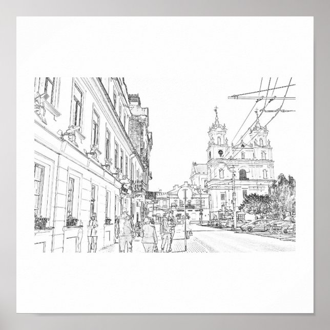 Belarus Hrodna Stylised Architecture Sketch Poster (Front)