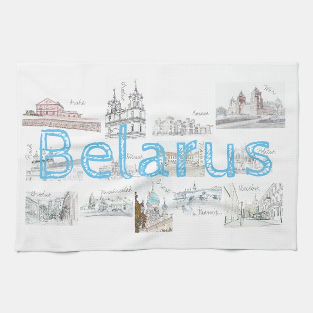 Belarus Minsk Brest Architecture Collage Tea Towel (Horizontal)