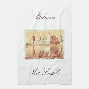 Belarus Mir Castle Architecture Sketch Tea Towel
