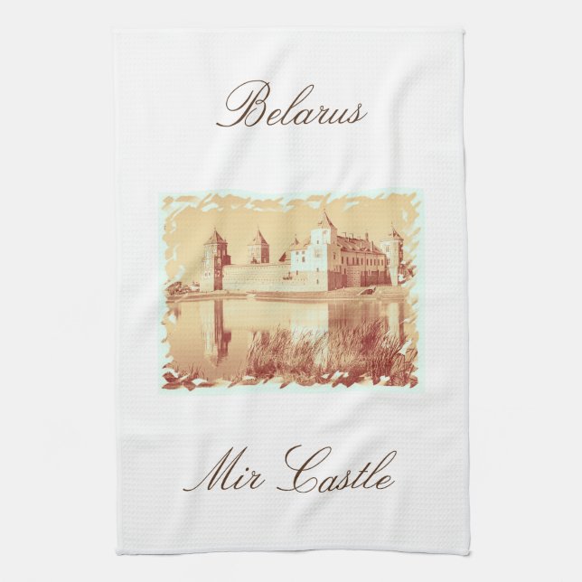 Belarus Mir Castle Architecture Sketch Tea Towel (Vertical)