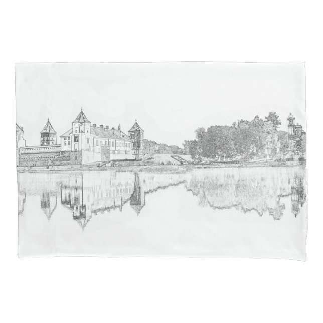 Belarus Mir Castle Cityscape Architecture Sketch Pillowcase (Front)