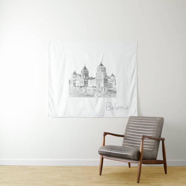 Belarus Mir Castle Cityscape Sketch Tapestry (In Situ (Horizontal))