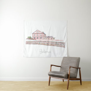 Belarus Orsha Architecture City Sketch Tapestry
