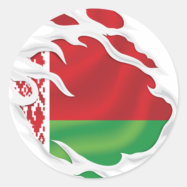 Belarus Ripped Flag Classic Round Sticker (Front)
