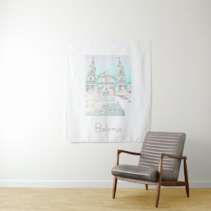 Belarus Viciebsk Vitebsk Cityscape Sketch Tapestry
