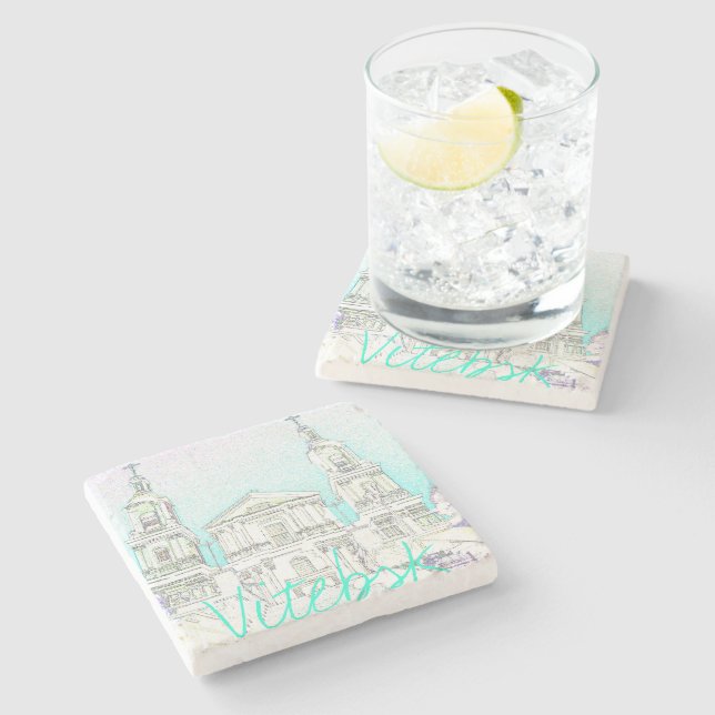 Belarus Vitebsk Stylised Architecture Sketch Stone Coaster (Side)