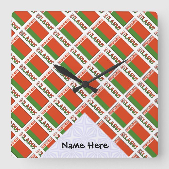 Belaruse Belarussian Flag Tiled Personalised  Square Wall Clock (Front)