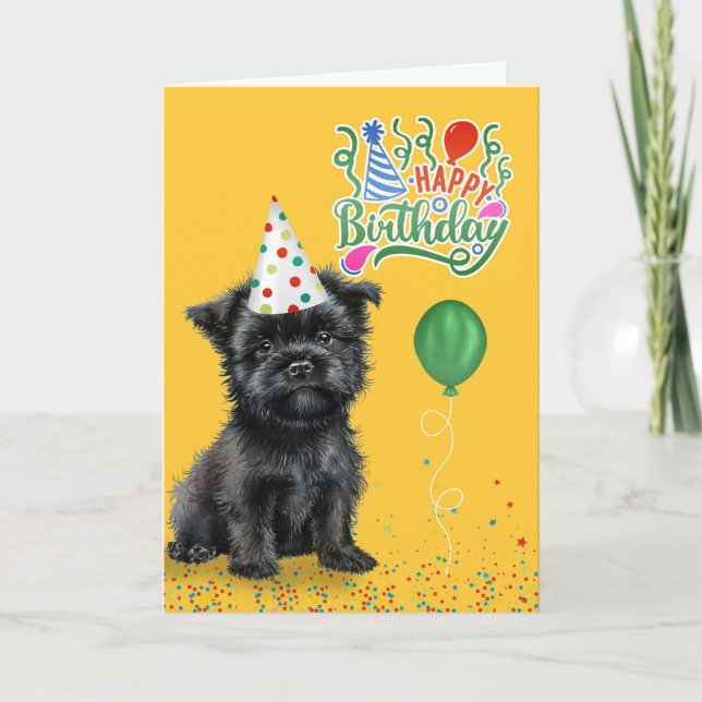 Belated Birthday Affenpinscher Dog in a Party Hat  Card (Front)