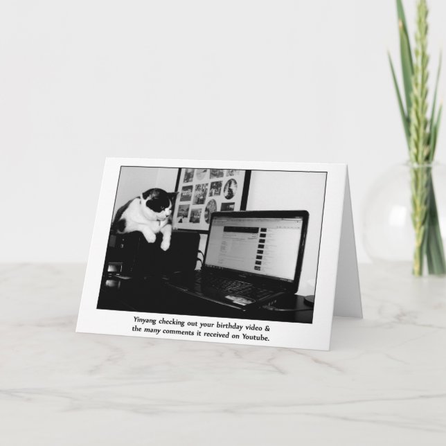 Belated Birthday Card with Cat Watching Youtube (Front)