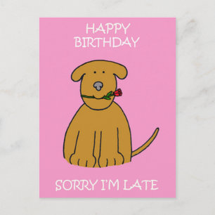 Belated Birthday Cartoon Puppy Postcard