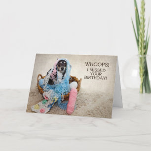 BELATED BIRTHDAY - HUMOR - DOG TANGLED IN YARN CARD