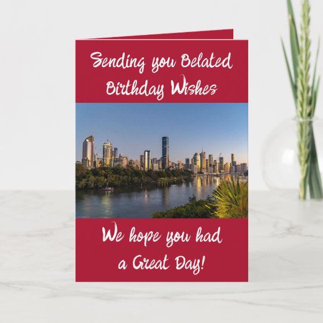 Belated birthday wishes add photo red card (Front)