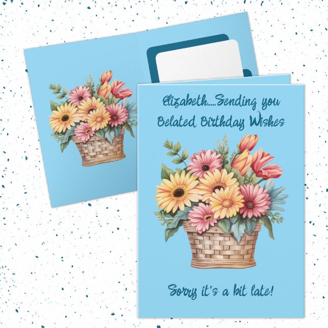 Belated birthday wishes name blue card (Creator Uploaded)