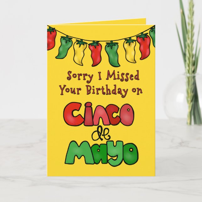 Belated Cinco de Mayo Birthday, Colourful Jalapeno Card (Front)