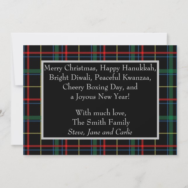 Belated Inclusive Holiday Plaid Photo Card (Back)