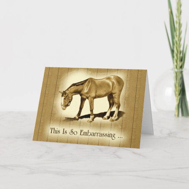 Belated Thank You: Drawing of Horse: Embarrassed Thank You Card (Front)