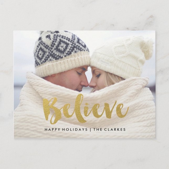 Beleive | Gold Shimmer Holiday Postcard (Front)