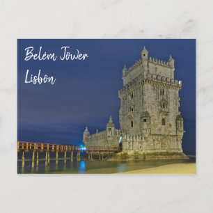 Belem Tower at night in Lisbon. Portugal Postcard