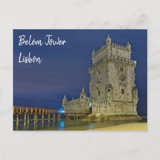 Belem Tower at night in Lisbon. Portugal Postcard
