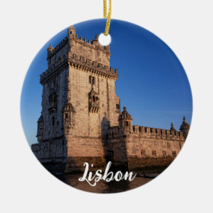 Belem tower at sunset in Lisbon, Portugal Ceramic Ornament